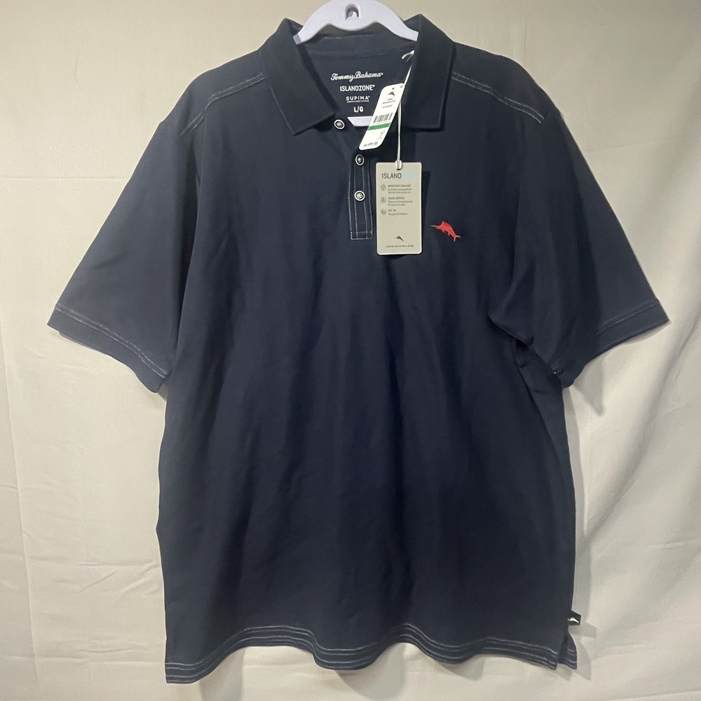 Tommy Bahama Navy Blue Polo Shirt "Emfielder 2.0" Mens Size Large NEW WITH TAGS